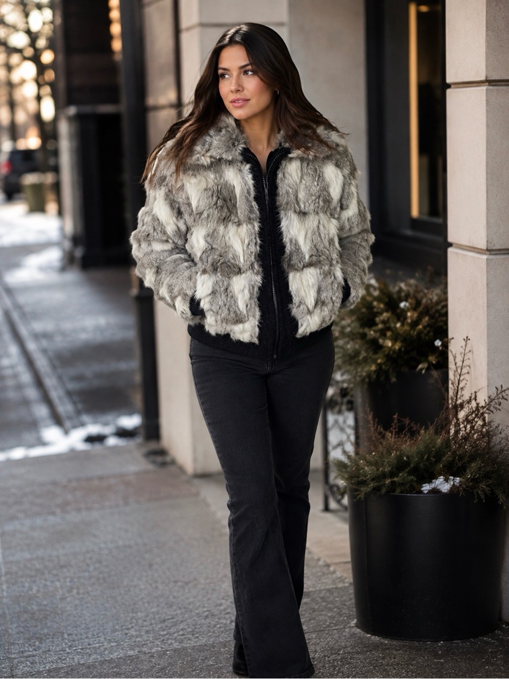 Opera vintage tag quilted authentic rabbit fur bomber jacket size medium